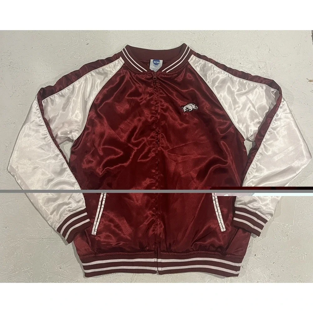 Vtg‎ Arkansas Razorbacks NCAA Knights Apparel Satin Jacket Sz M College Bomber
